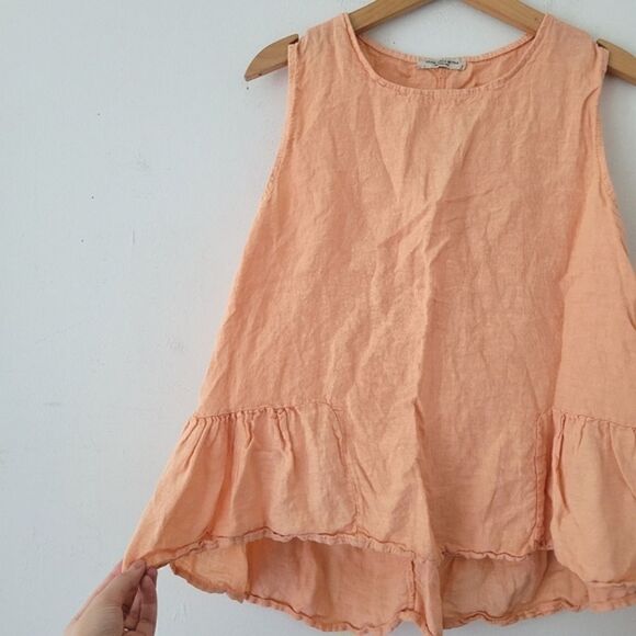 Francesca Bettini 100% Linen Orange Sleeveless Blouse L - Picture 2 of 5